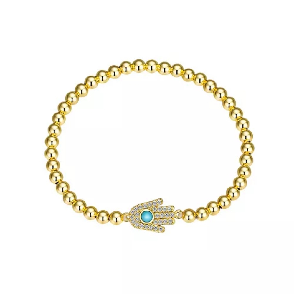 Unwritten Cubic Zirconia and Turquoise Hamsa Beaded Stretch Bracelet NIP